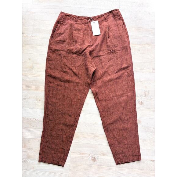 New Poetry 100% Linen High Waist Tapered Trousers | Cranberry Brown Size 12 - Picture 1 of 9